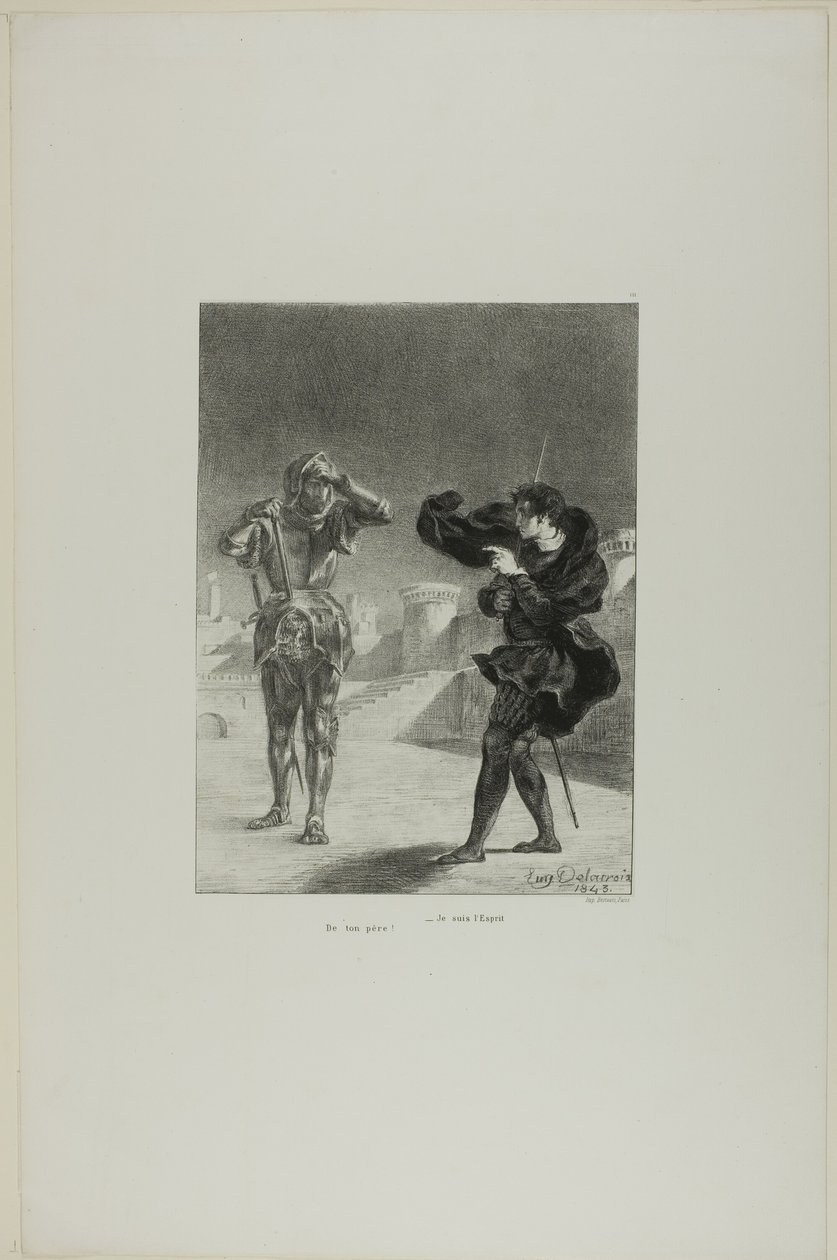De geest op het perron, plaat 3 uit Hamlet door Eugène Delacroix