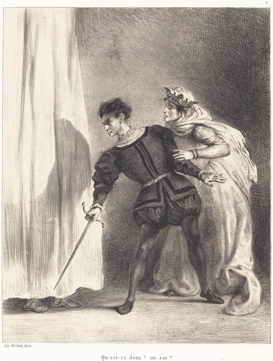 De moord op Polonius Act III, Scene IV door Eugène Delacroix