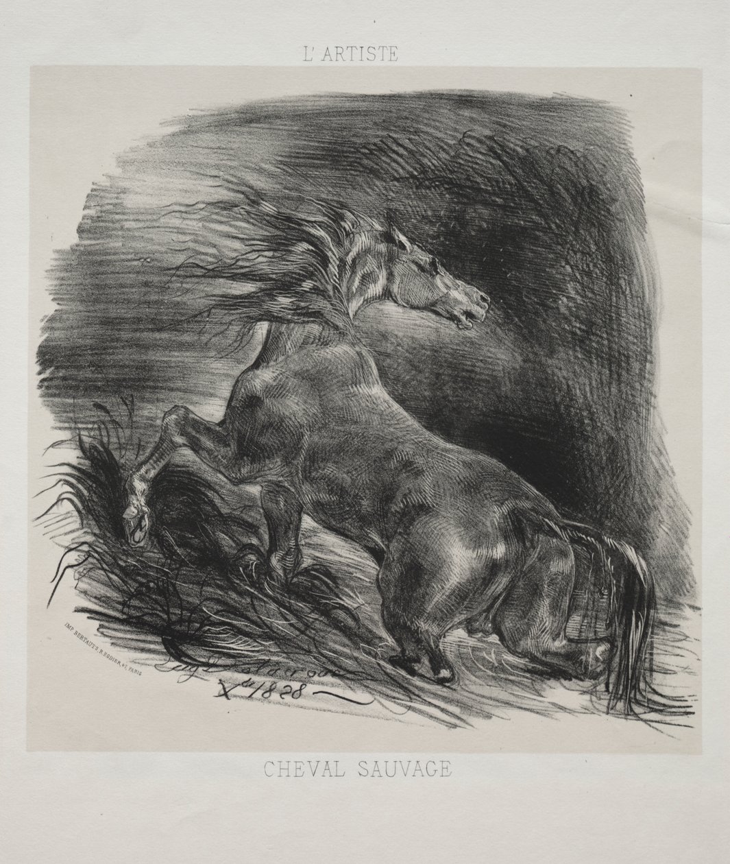 Het Wilde Paard, of Geschrokken Paard dat het Water Verlaat door Eugène Delacroix