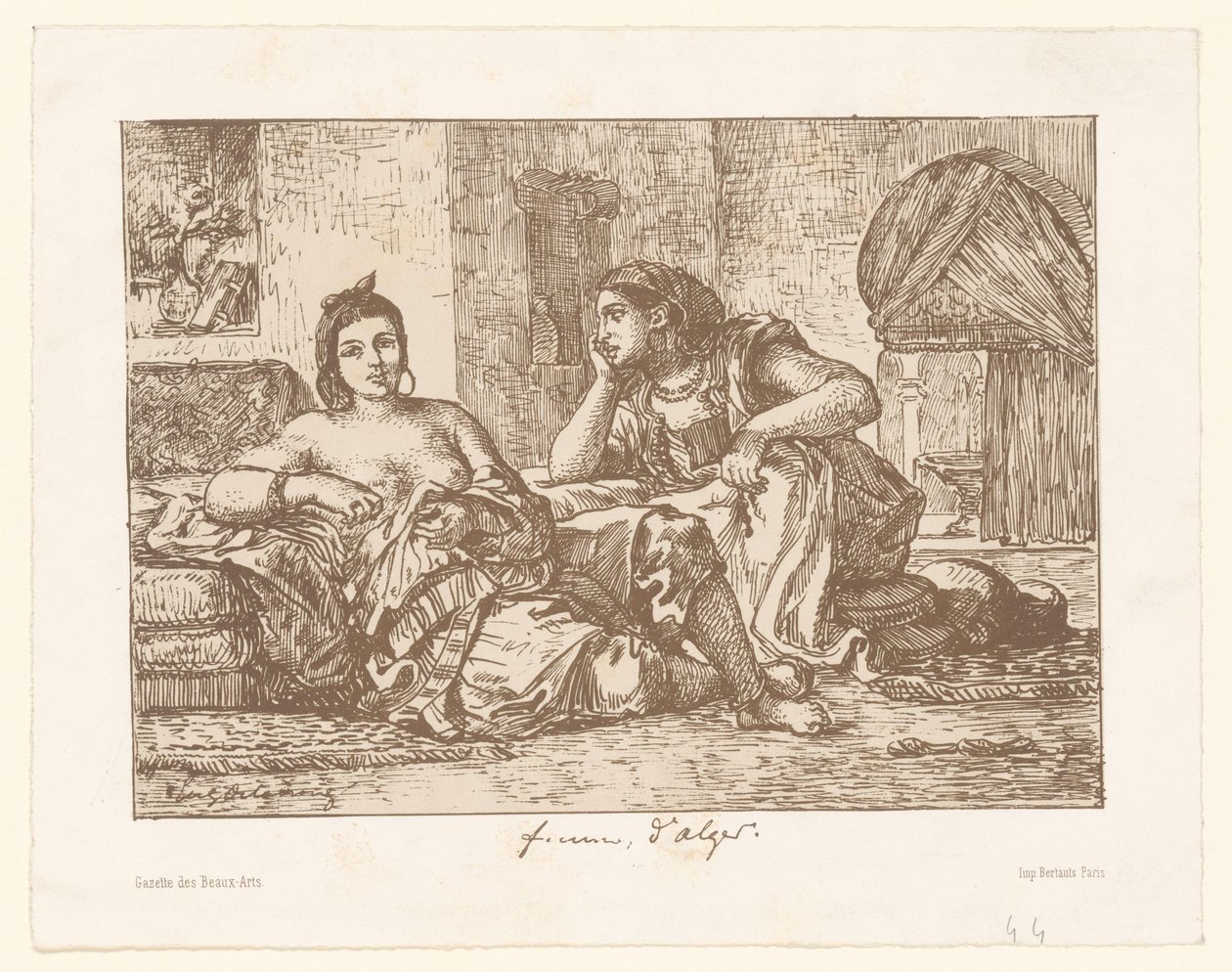 Twee zittende Algerijnse vrouwen door Eugène Delacroix