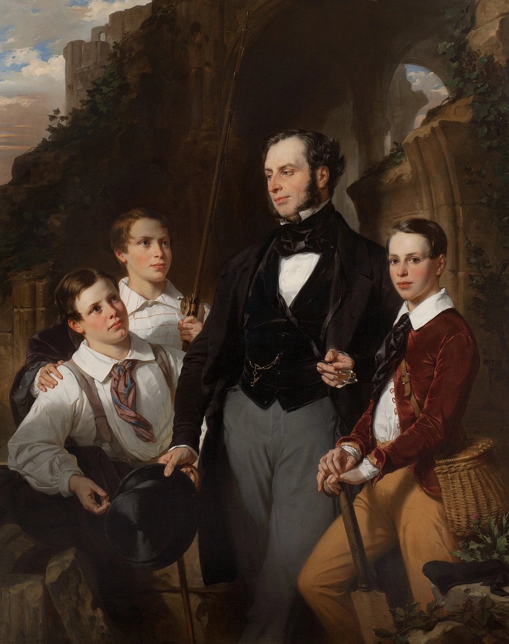 Portret van Laurence Davidson en zijn drie zonen door Eugene Deveria