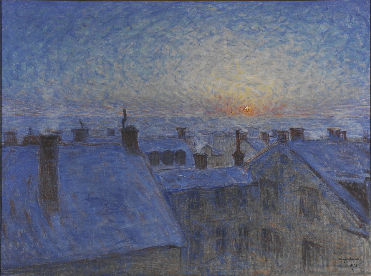 Zonsopgang boven de Daken van Stockholm door Eugène Jansson