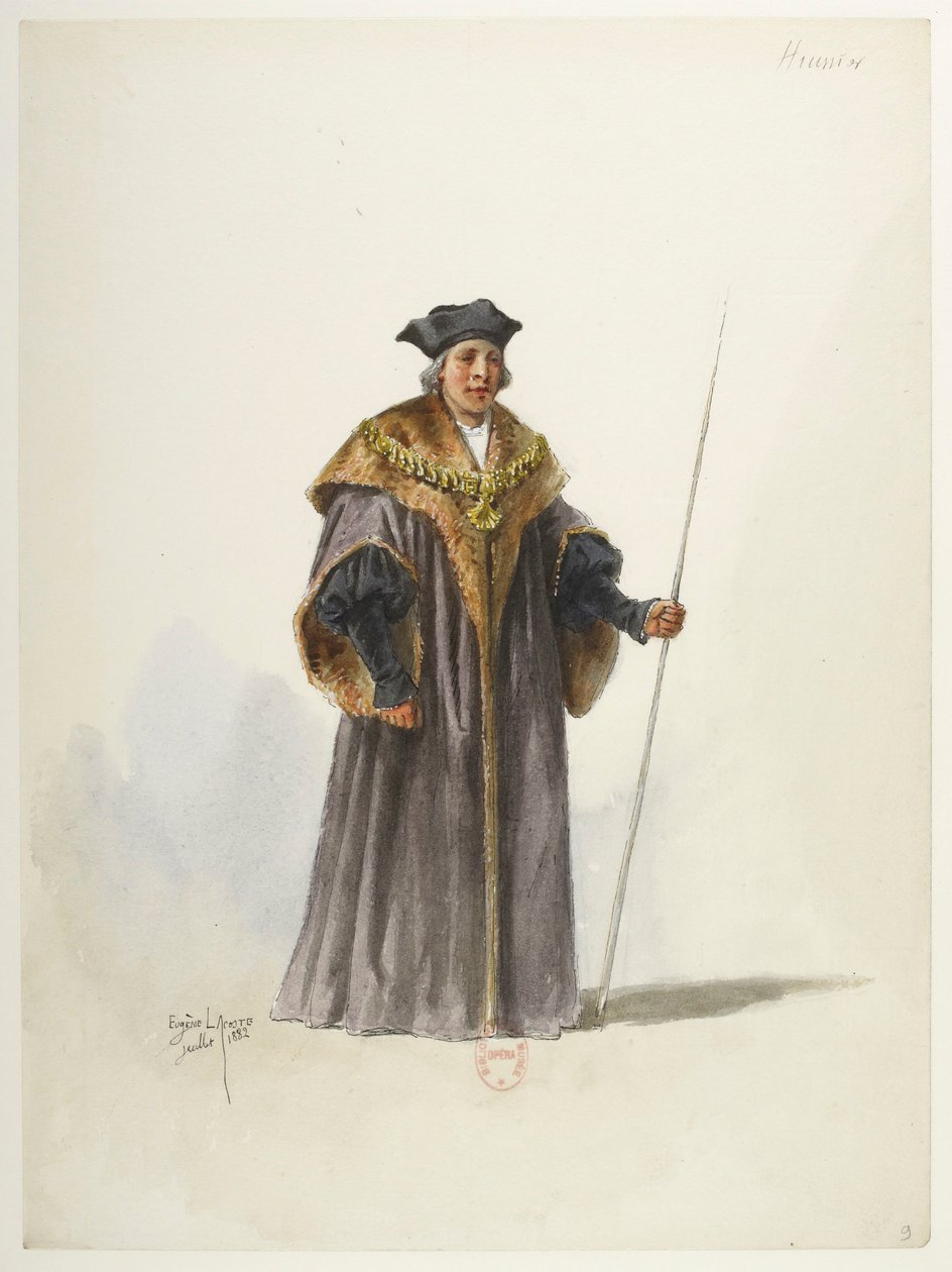Btv1b84558104 09 - Saint-Saëns - Henry VIII - Maquettes de costumes - Lacoste - 9e Huissier door Eugene Lacoste