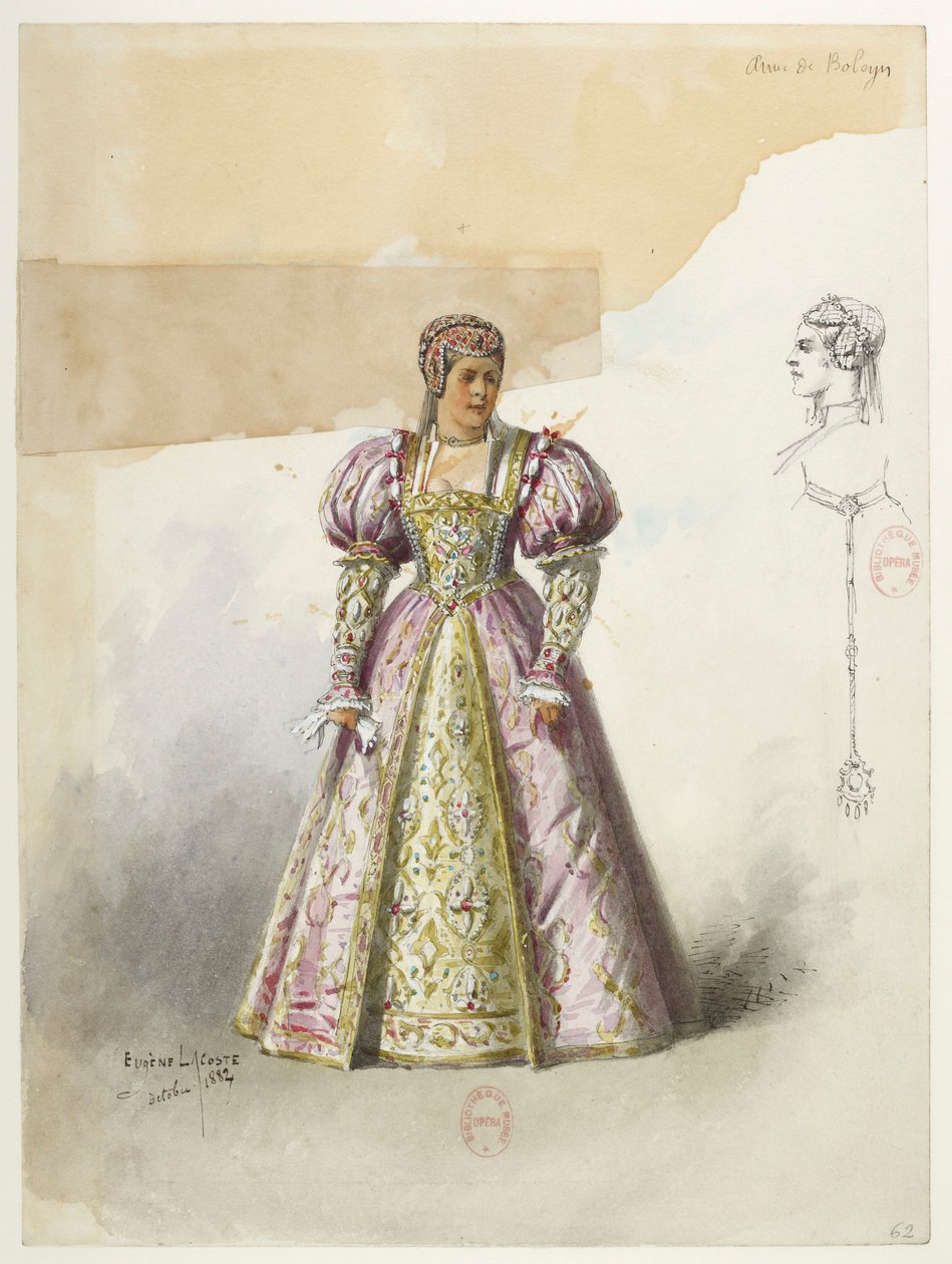 Btv1b84558104 62 - Saint-Saëns - Henry VIII - Kostuummodellen - Lacoste - 62. Anne van Boleyn met collette door Eugene Lacoste
