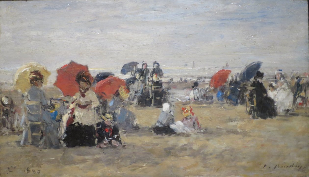 Strand bij Trouville door Eugene Louis Boudin
