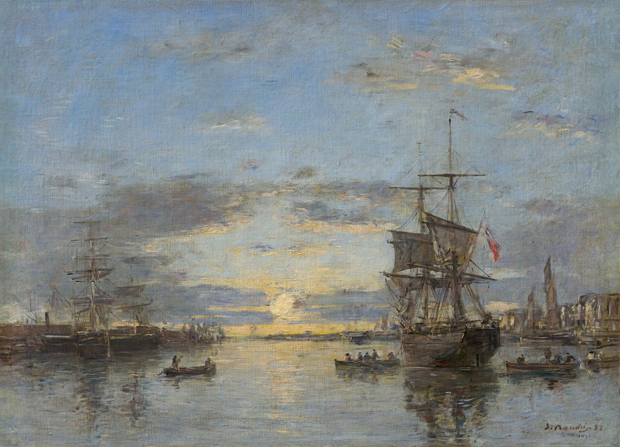 Duits: Le Havre. De buitenhaven bij zonsondergang Le Havre: De buitenhaven bij zonsondergang door Eugene Louis Boudin