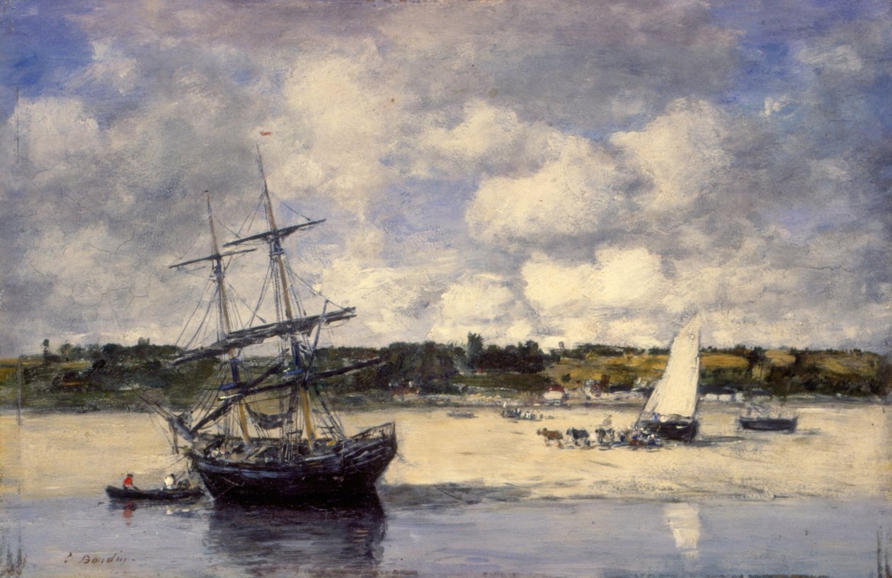 Portrieux - De kust bij eb door Eugene Louis Boudin
