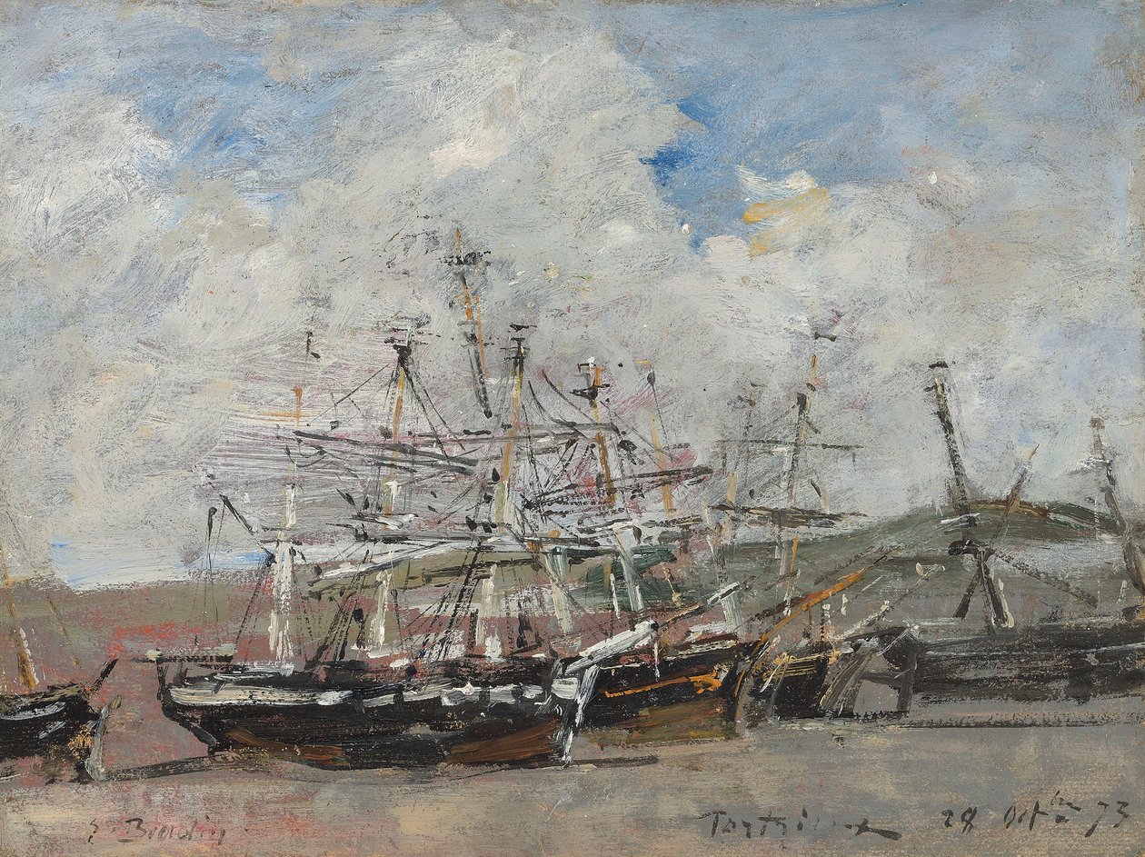 Portrieux. De haven bij eb door Eugene Louis Boudin