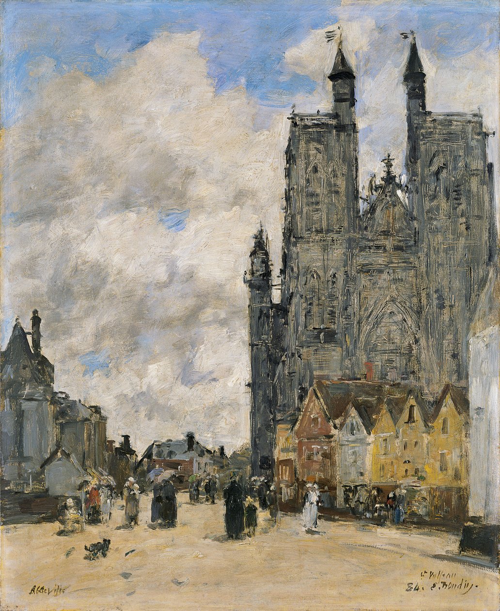 Het plein van de kerk van Saint Vulfran in Abbeville door Eugene Louis Boudin