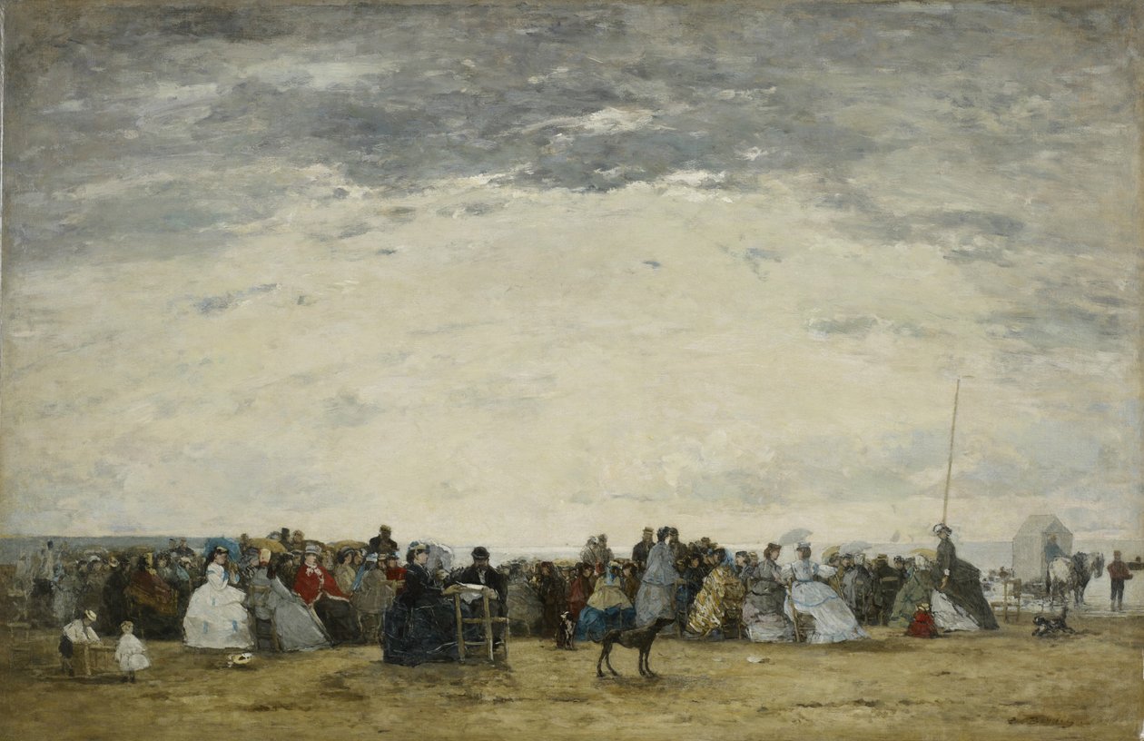 Vakantiegangers op het strand van Trouville door Eugene Louis Boudin