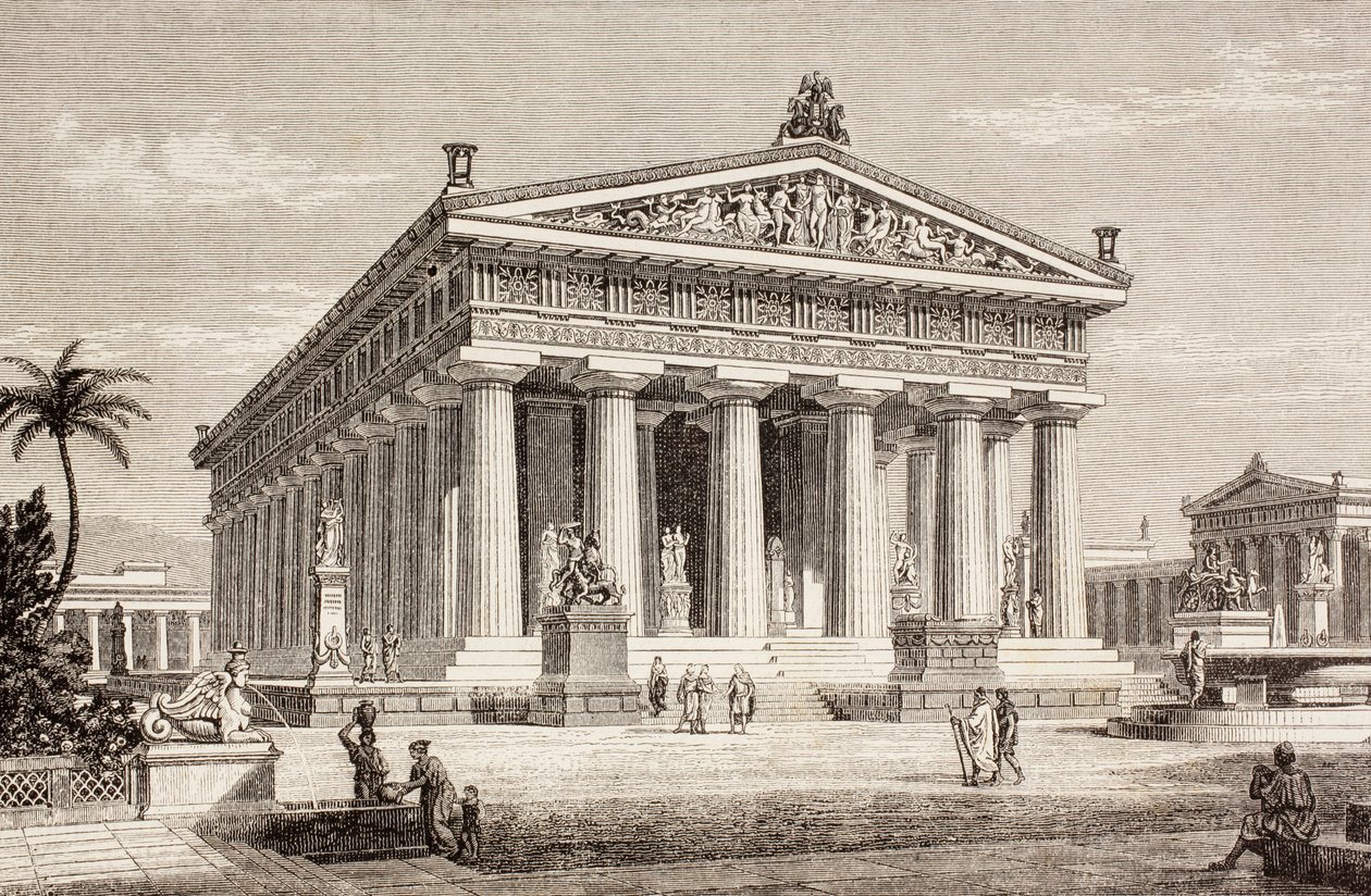 Artistieke impressie van de Tempel van Poseidon, Paestum, uit 