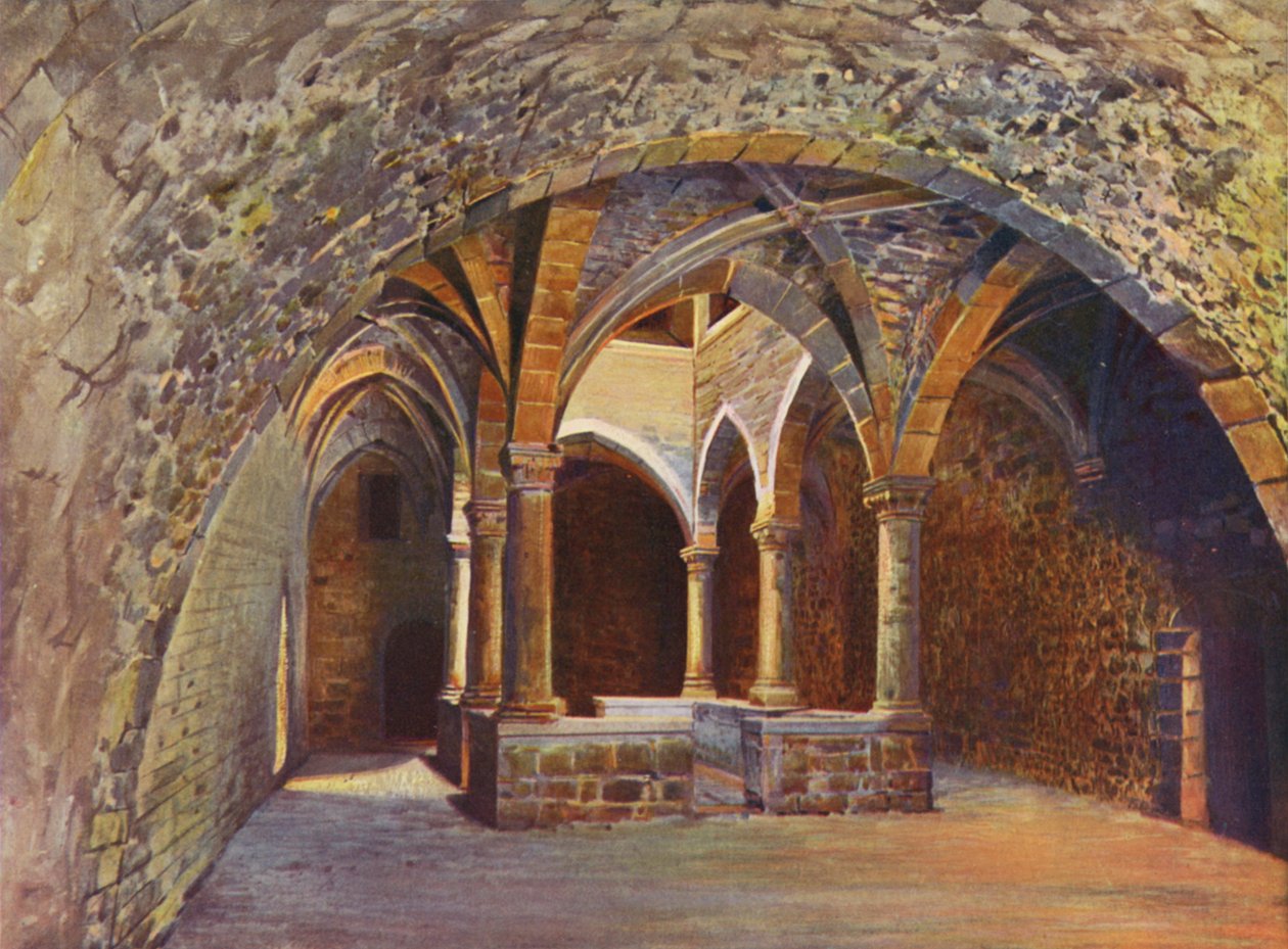 Cannes, Het interieur van het Chateau St-Honorat (kleurenlitho) door European School
