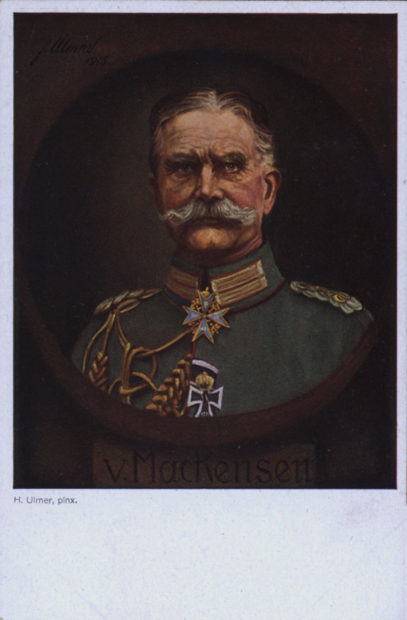 Veldmaarschalk August von Mackensen, Duits militair bevelhebber in de Eerste Wereldoorlog (kleurenlitho) door European School