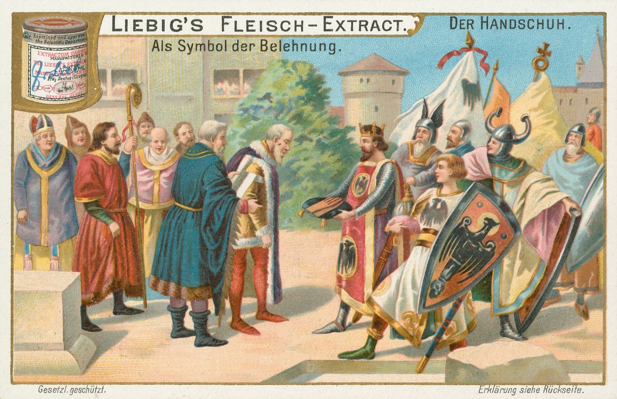 Handschoenen, Liebig-kaart, begin 20e eeuw (chromo) door European School