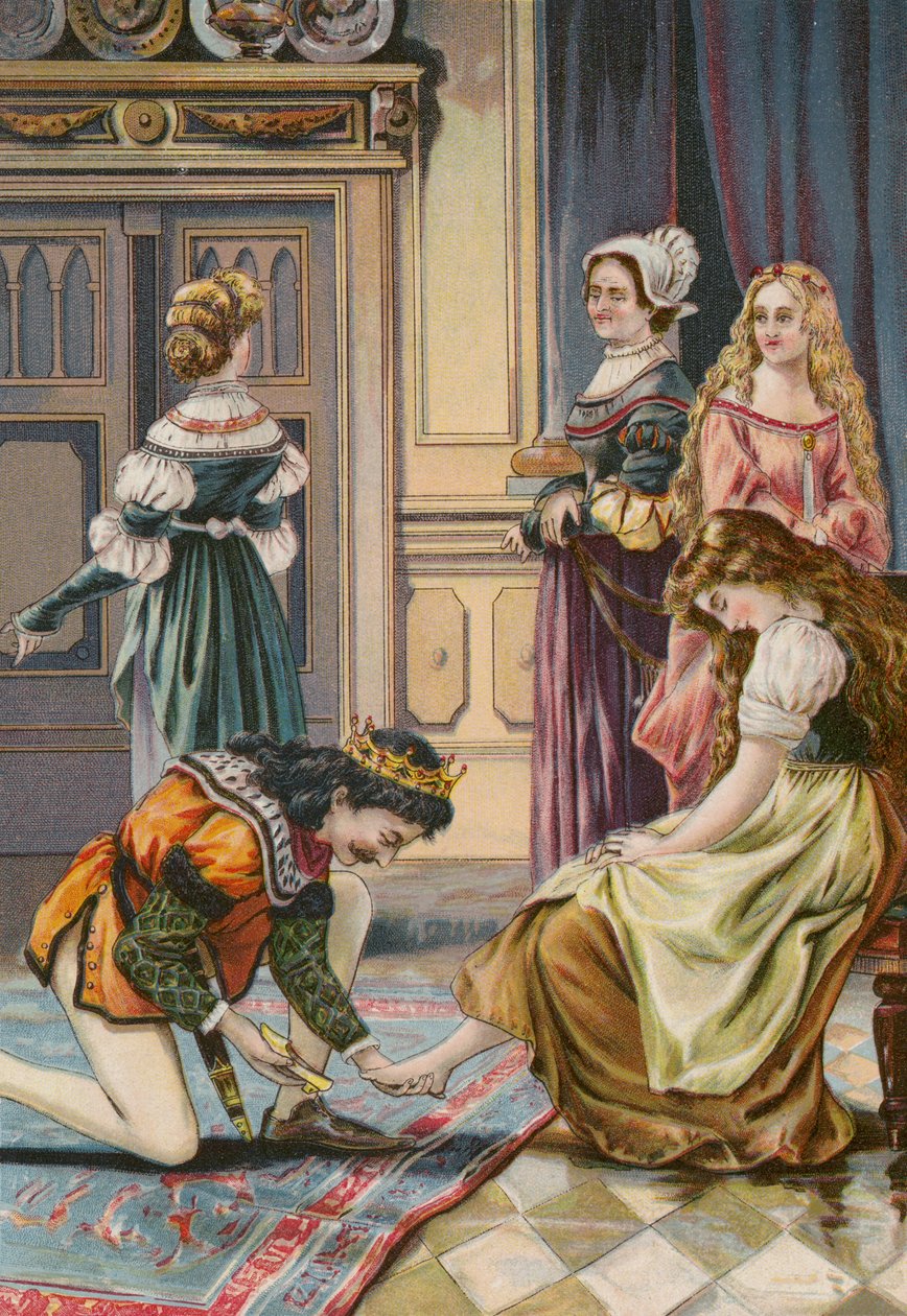 Verhalen van Grimm: Assepoester (chromolitho) door European School