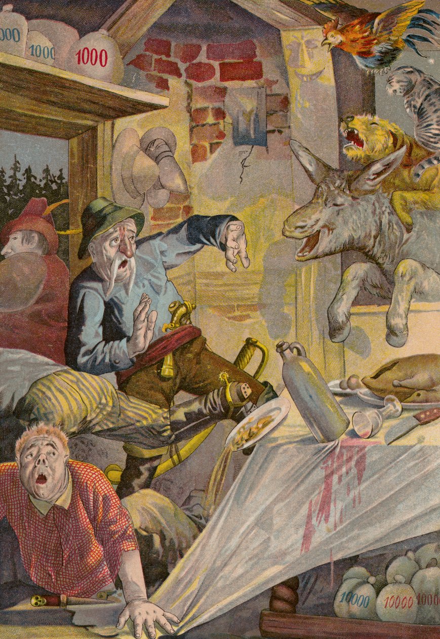 Verhalen van Grimm: De muzikanten van Bremen (chromolitho) door European School