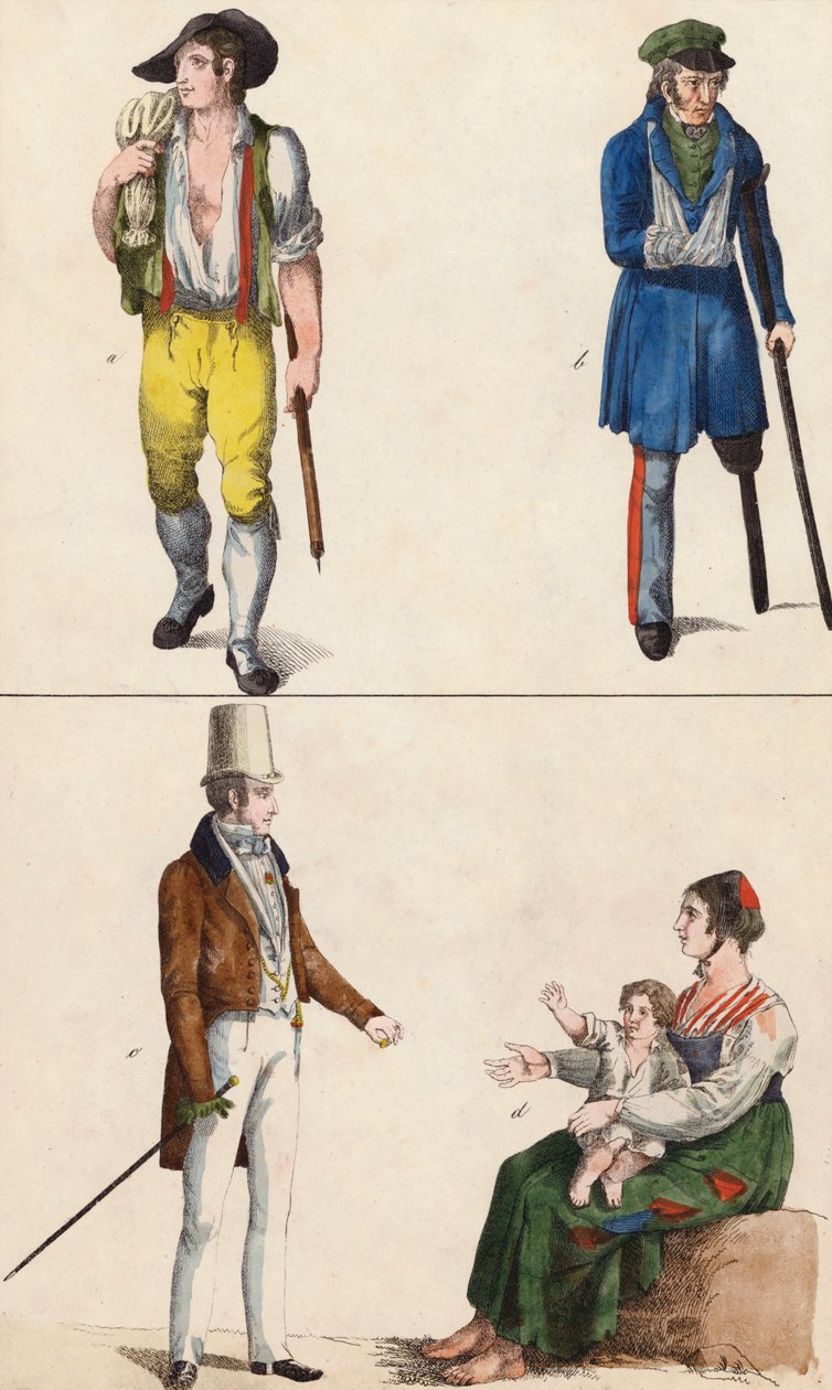 Gelukkige en ongelukkige mensen (kleurenlitho) door European School