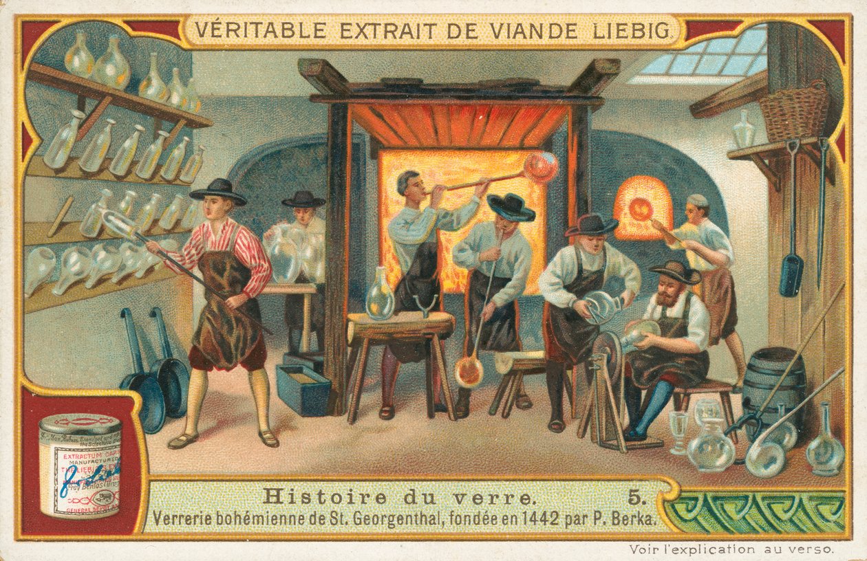Geschiedenis van glas, Liebig-kaart, begin 20e eeuw (chromo) door European School