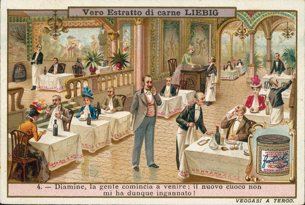 Verbetering in het wel en wee van een restaurant na het aannemen van een nieuwe chef-kok (chromolitho) door European School