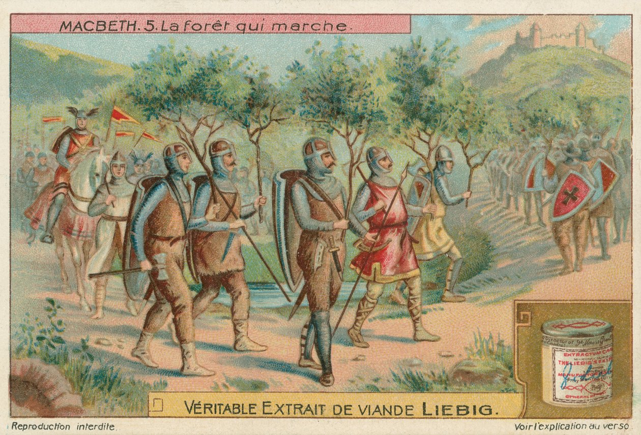Macbeth. Het bos dat marcheerde, Liebig-kaart, begin 20e eeuw (chromo) door European School