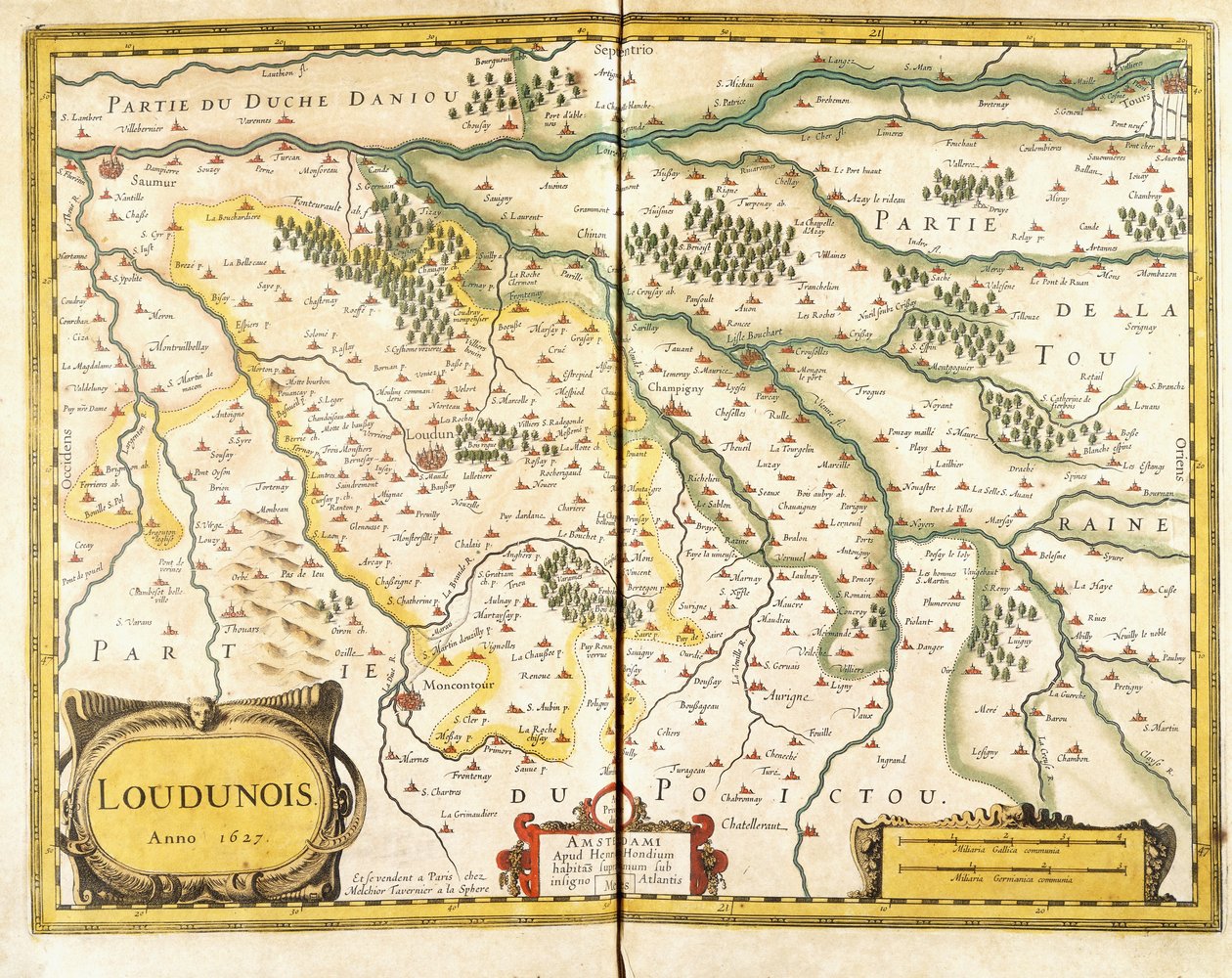Kaart van Loudunois in 1627, 1631 door European School