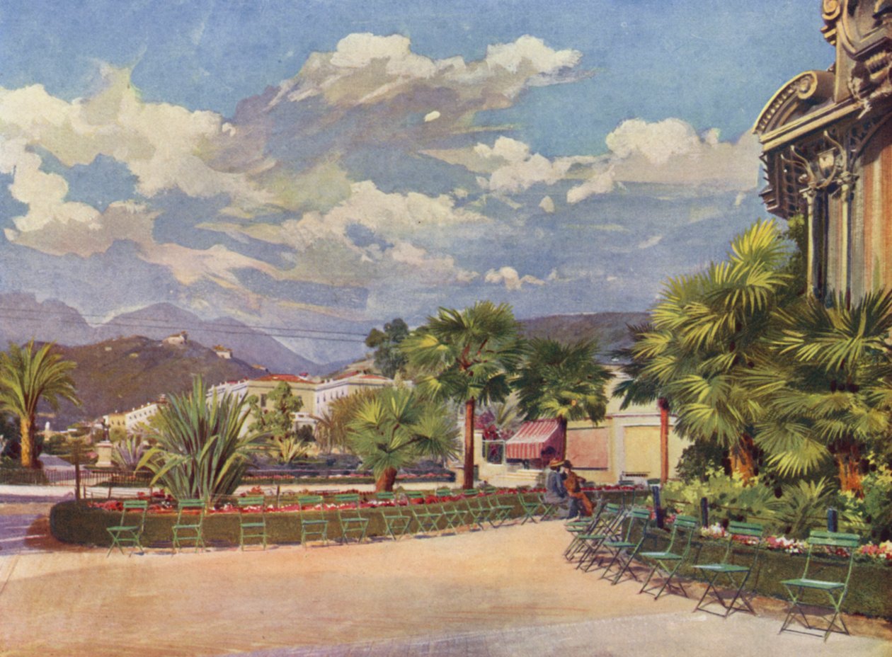 Menton, De Muziekkiosk en de Nieuwe Tuin (kleurenlitho) door European School