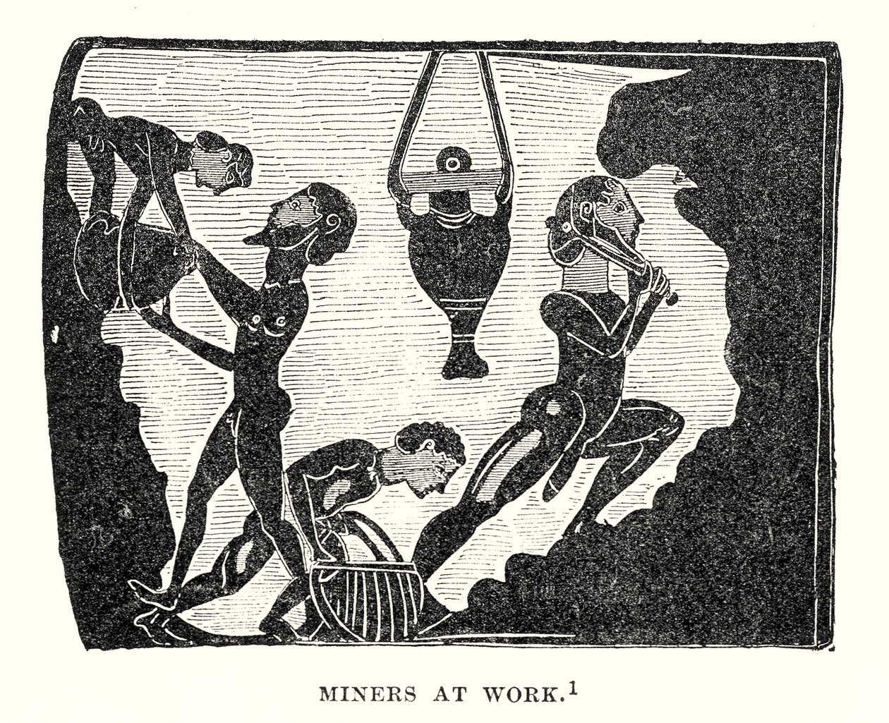 Mijnwerkers aan het werk (gravure) door European School