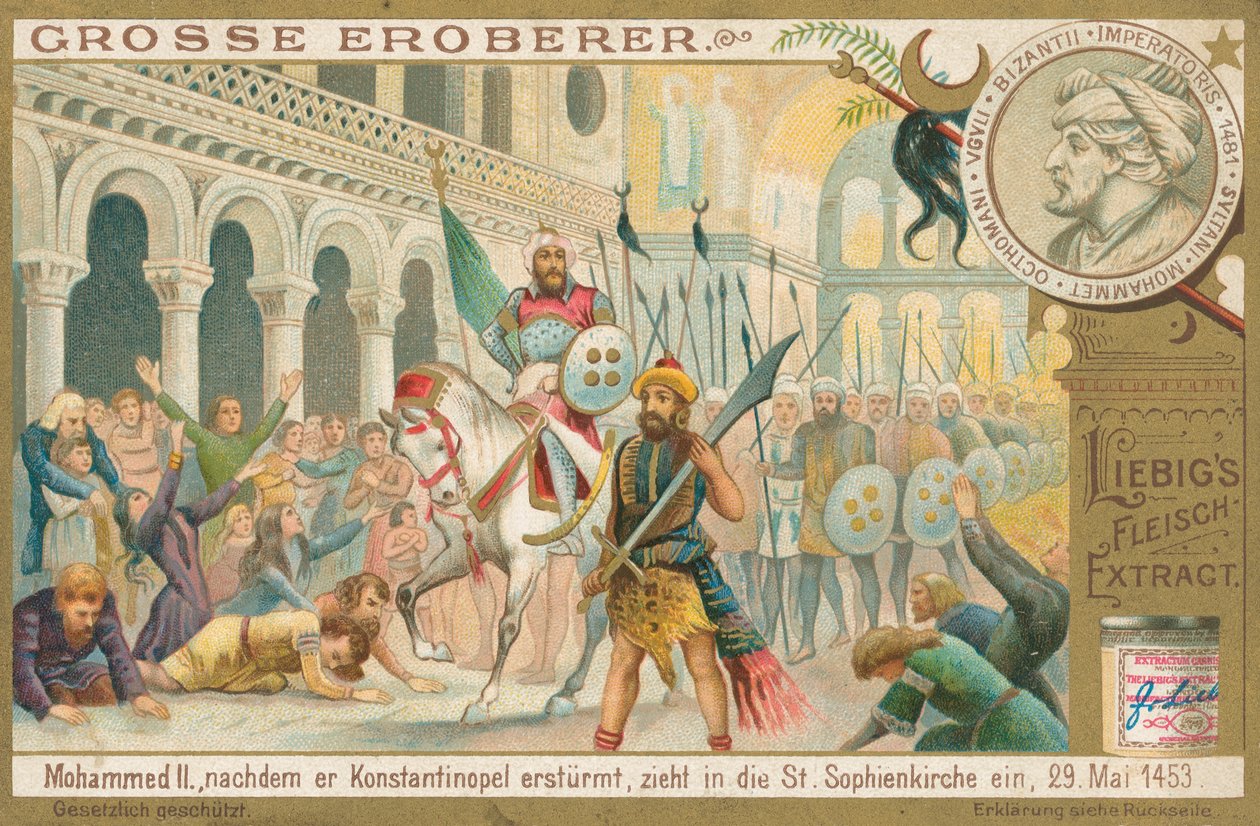 Mohammed II in Constantinopel, Liebig-kaart, begin 20e eeuw (chromo) door European School