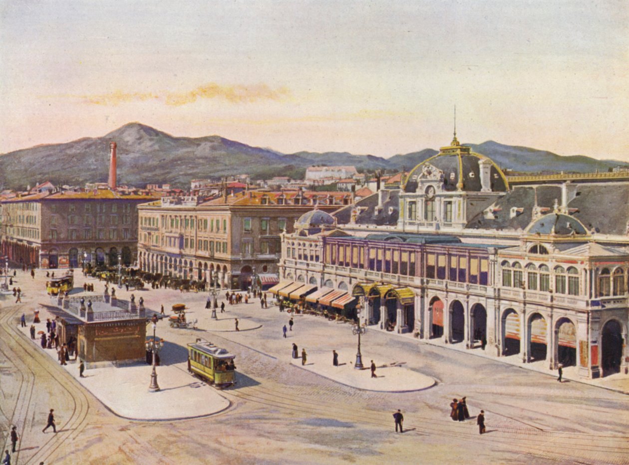 Nice, Place Massena (kleurenlitho) door European School