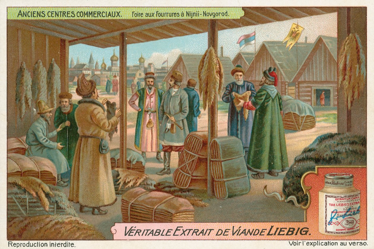 Nizjni Novgorod, Rusland, Liebig-kaart, begin 20e eeuw (chromo) door European School