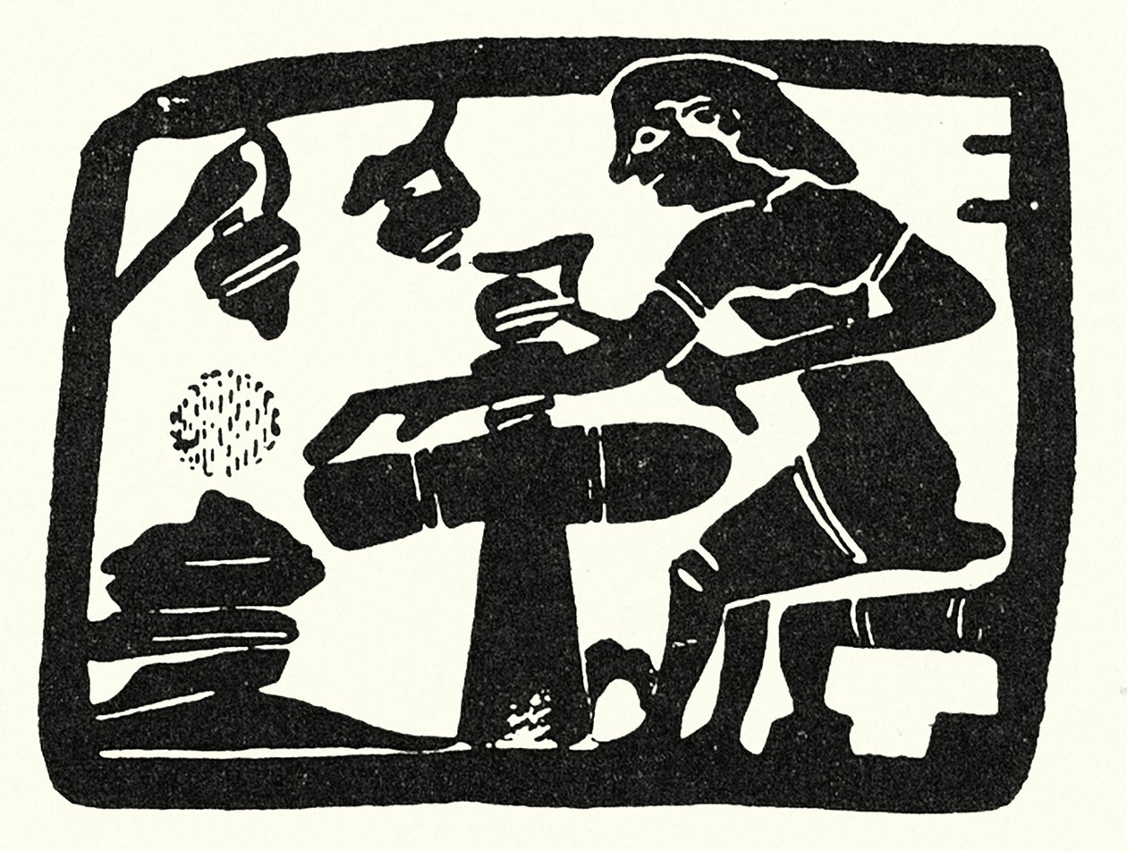 Pottenbakker aan het stuur in het oude Griekenland (litho) door European School