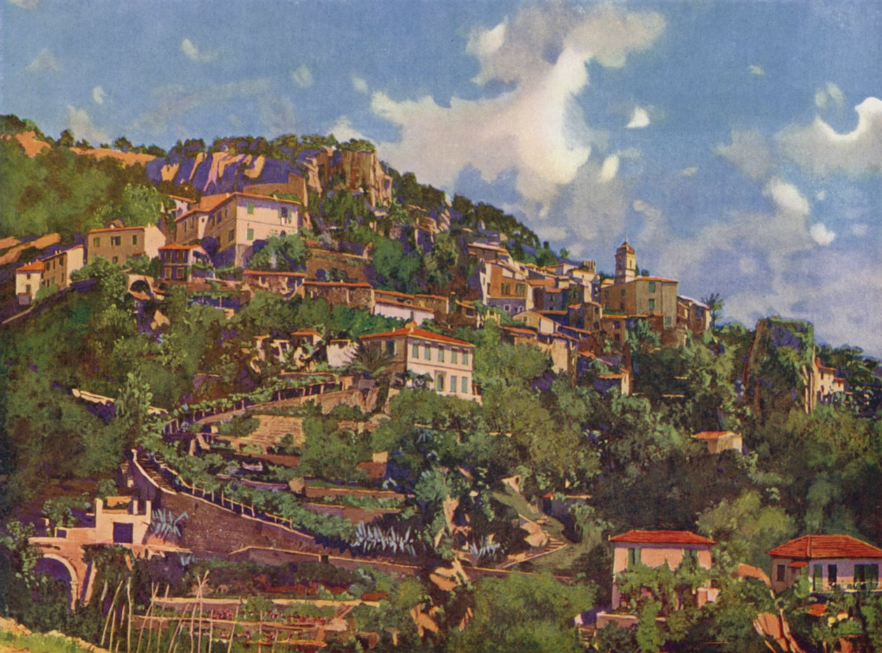 Roquebrune, algemeen beeld (kleurenlitho) door European School