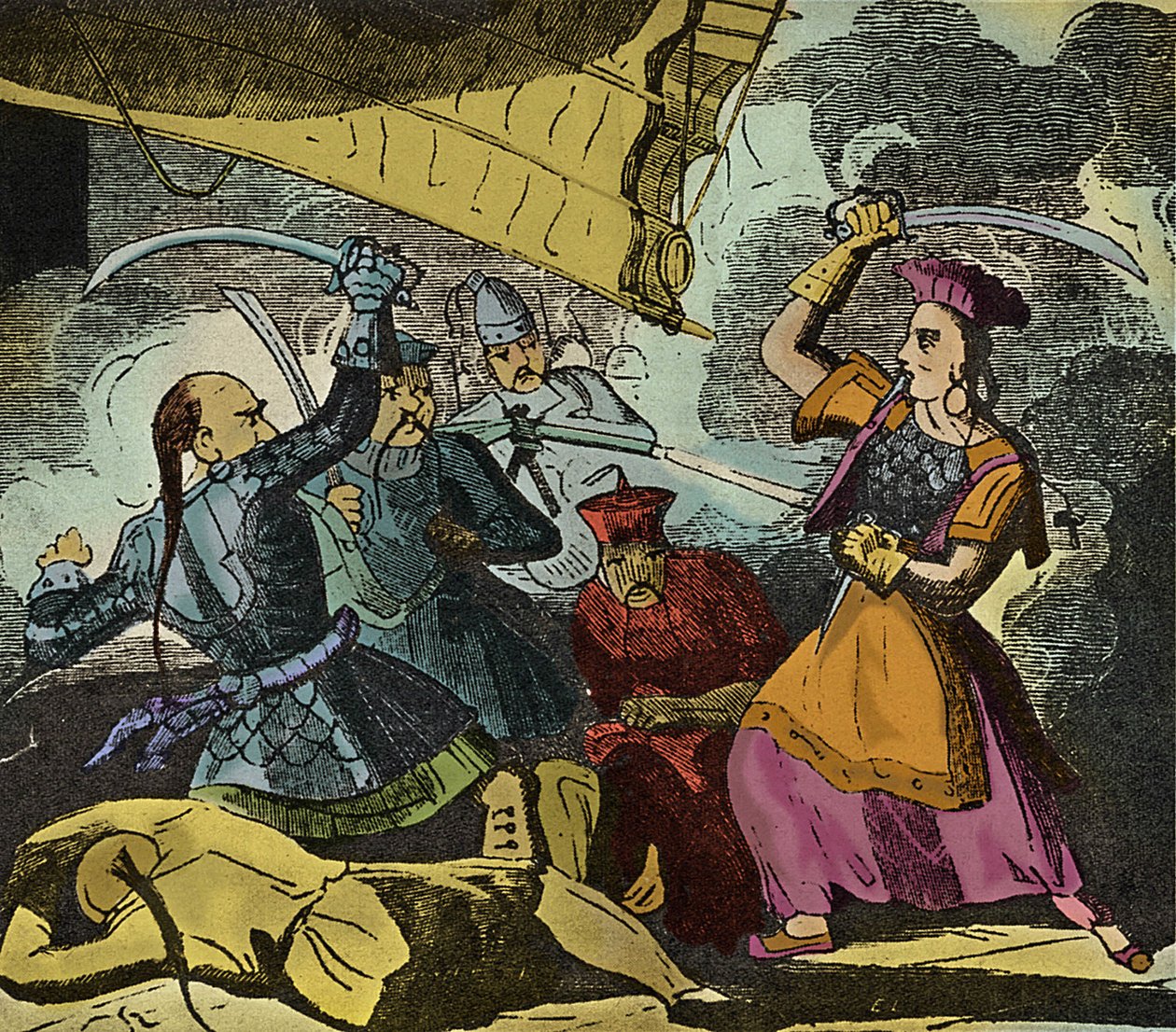 Shing Shi of Ching Shih (overleden 1844). Chinese piratenvrouw van de 19e eeuw. Ze commandeerde een echte vloot waarmee ze admiraal Kwo Lang versloeg. door European School