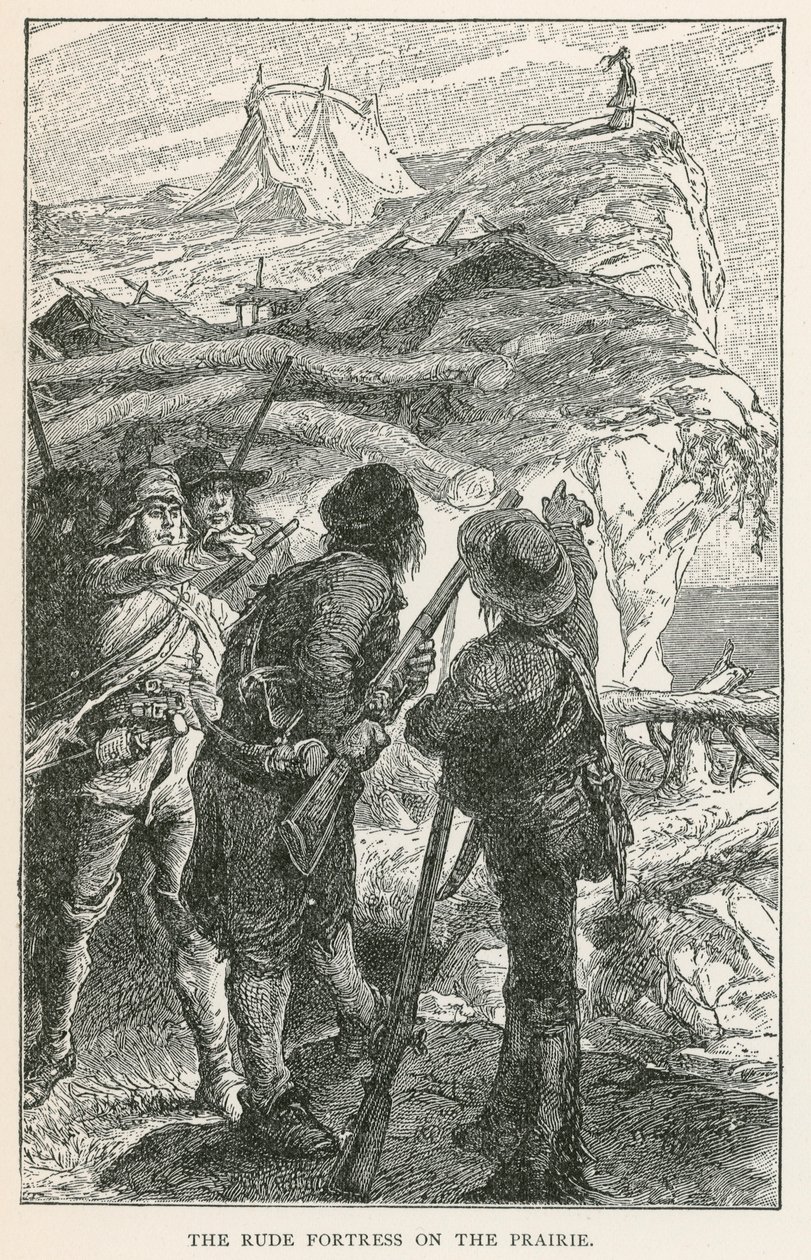 Het ruwe fort op de prairie (gravure) door European School