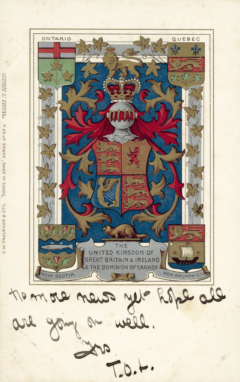 Het Verenigd Koninkrijk van Groot-Brittannië en Ierland en de Dominion of Canada (kleurenlitho) door European School