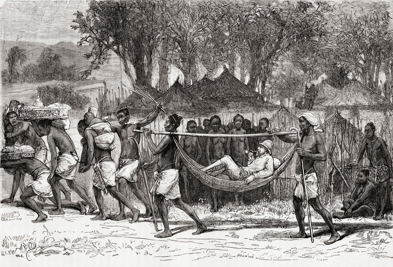 Verney Lovett Cameron arriveert in het dorp Oulonnda, Afrika, 1878 door European School