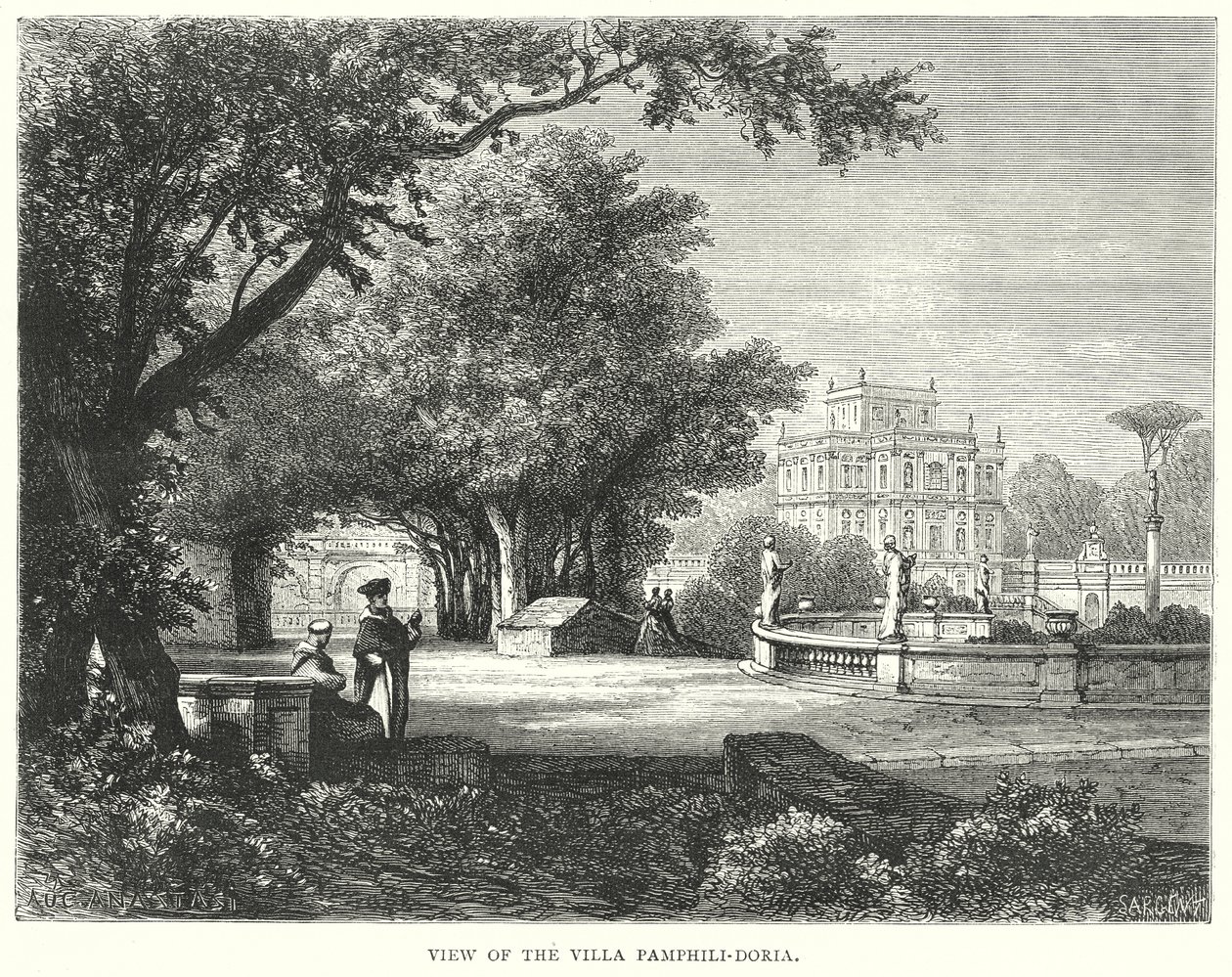 Gezicht op de Villa Pamphili-Doria (gravure) door European School