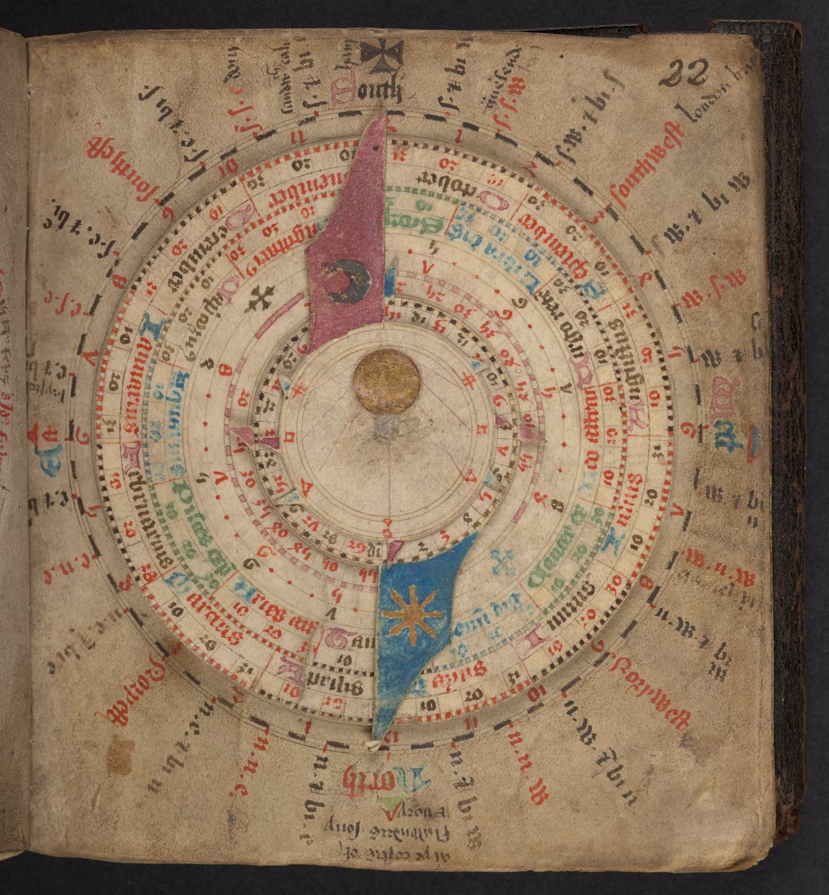 Volvelle uit een astronomische kalender met maan- en andere tabellen, Egerton MS 848 door European School