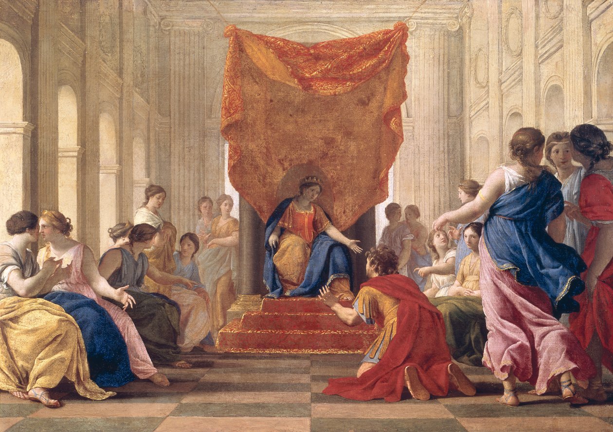 Poliphilus knielt voor koningin Eleuterylida, ca. 1643-44 door Eustache Le Sueur