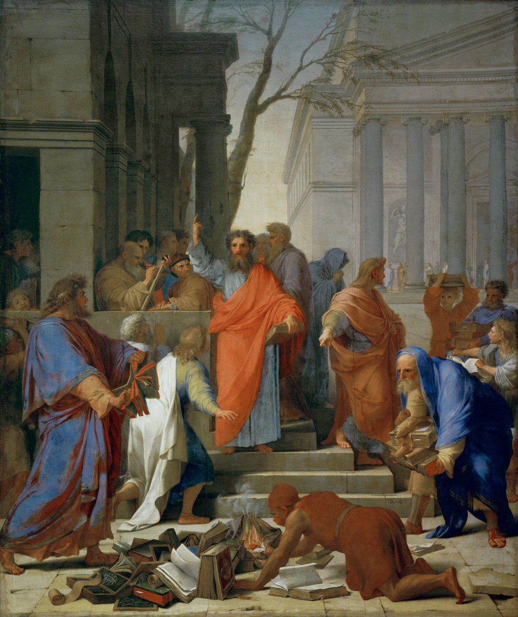 De prediking van Paulus in Efeze ... door Eustache (studio of) Le Sueur