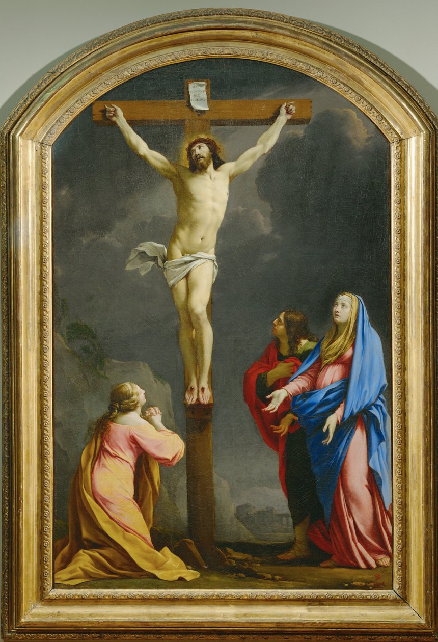 Christus aan het kruis, tussen de Magdalena, de Maagd en Sint Jan - Kruisiging ... door Eustache (studio of) Le Sueur