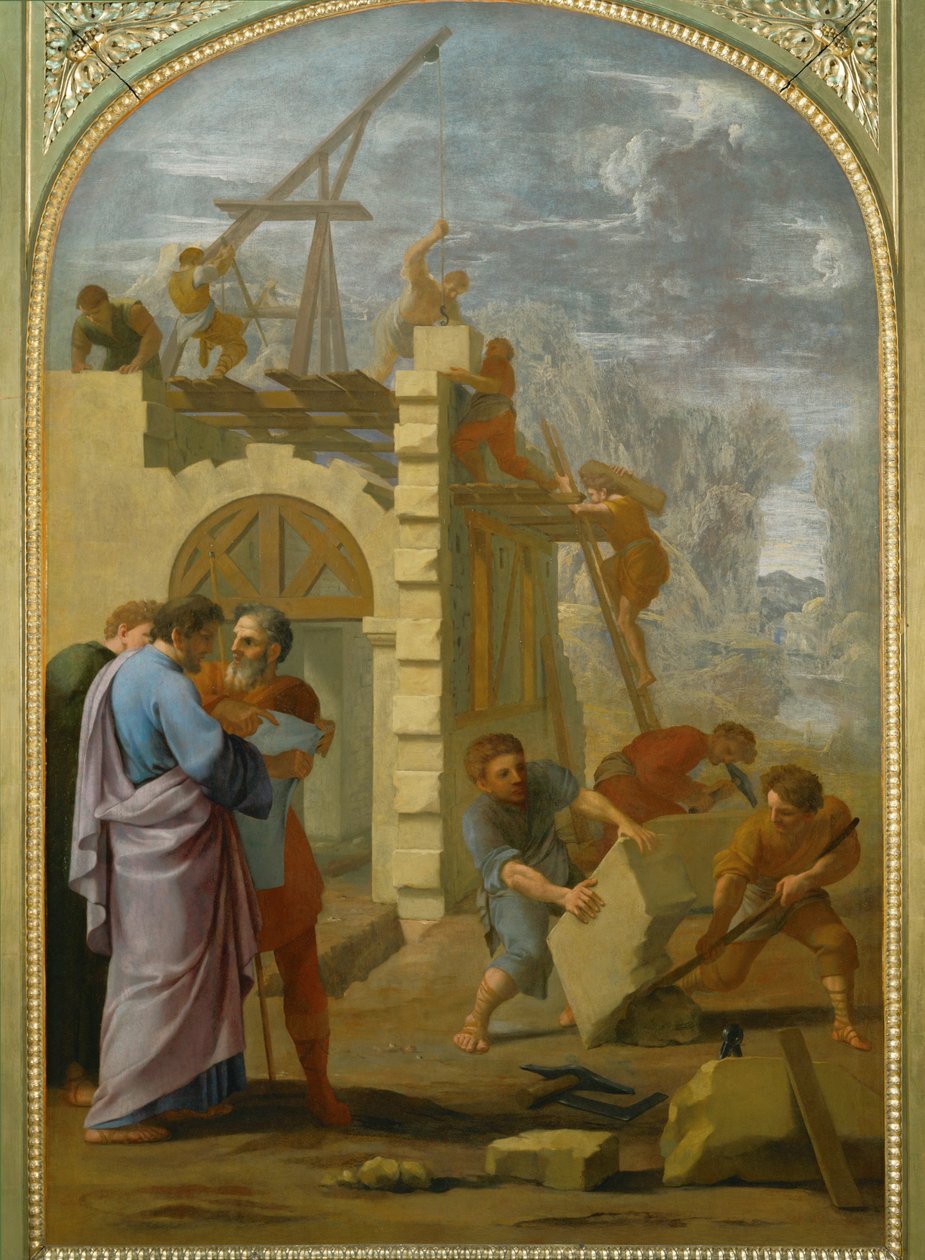 Saint Bruno fait construire le monastere - Sint Bruno geeft opdracht tot de bouw van het klooster ... door Eustache (studio of) Le Sueur