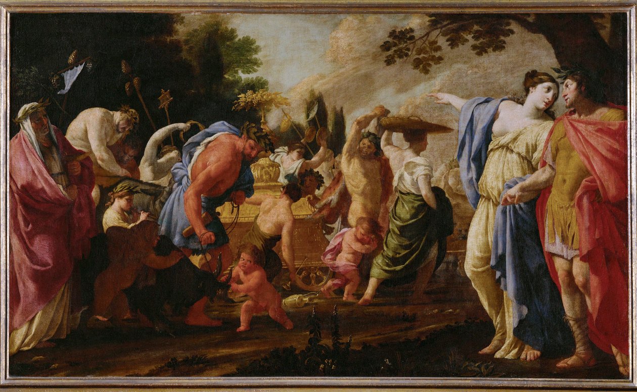 Poliphile assiste au triomphe de Bacchus - Poliphilo kijkt naar de triomf van Bacchus ... (schilderij op doek) door Eustache Le Sueur