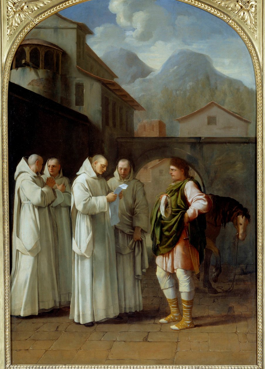 Sint Bruno (1030-1101), stichter van de Kartuizerorde ontvangt een boodschap van paus Urbanus II door Eustache Le Sueur