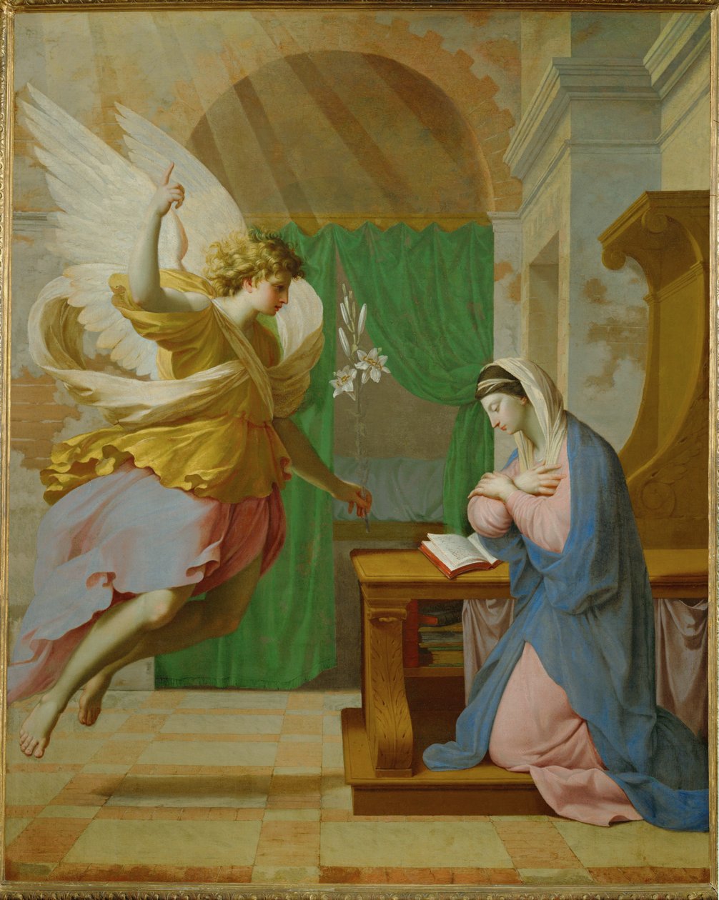 De Annunciatie (schilderij op doek) door Eustache Le Sueur