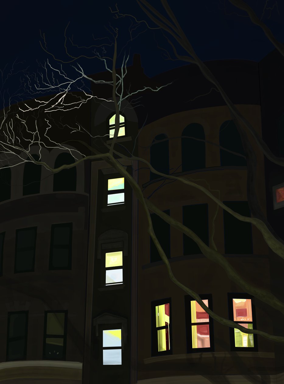 8Th Avenue bij nacht (digitale kunst) door Evan Sklar