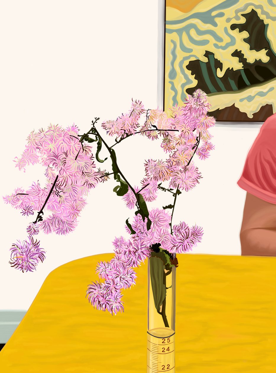 Asters op eettafel (digitale kunst) door Evan Sklar