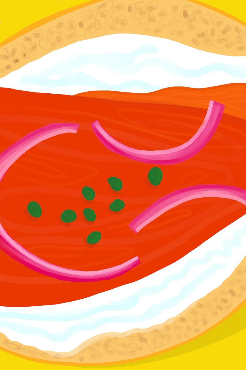 Bagel met roomkaas en lox, Brooklyn (digitale kunst) door Evan Sklar