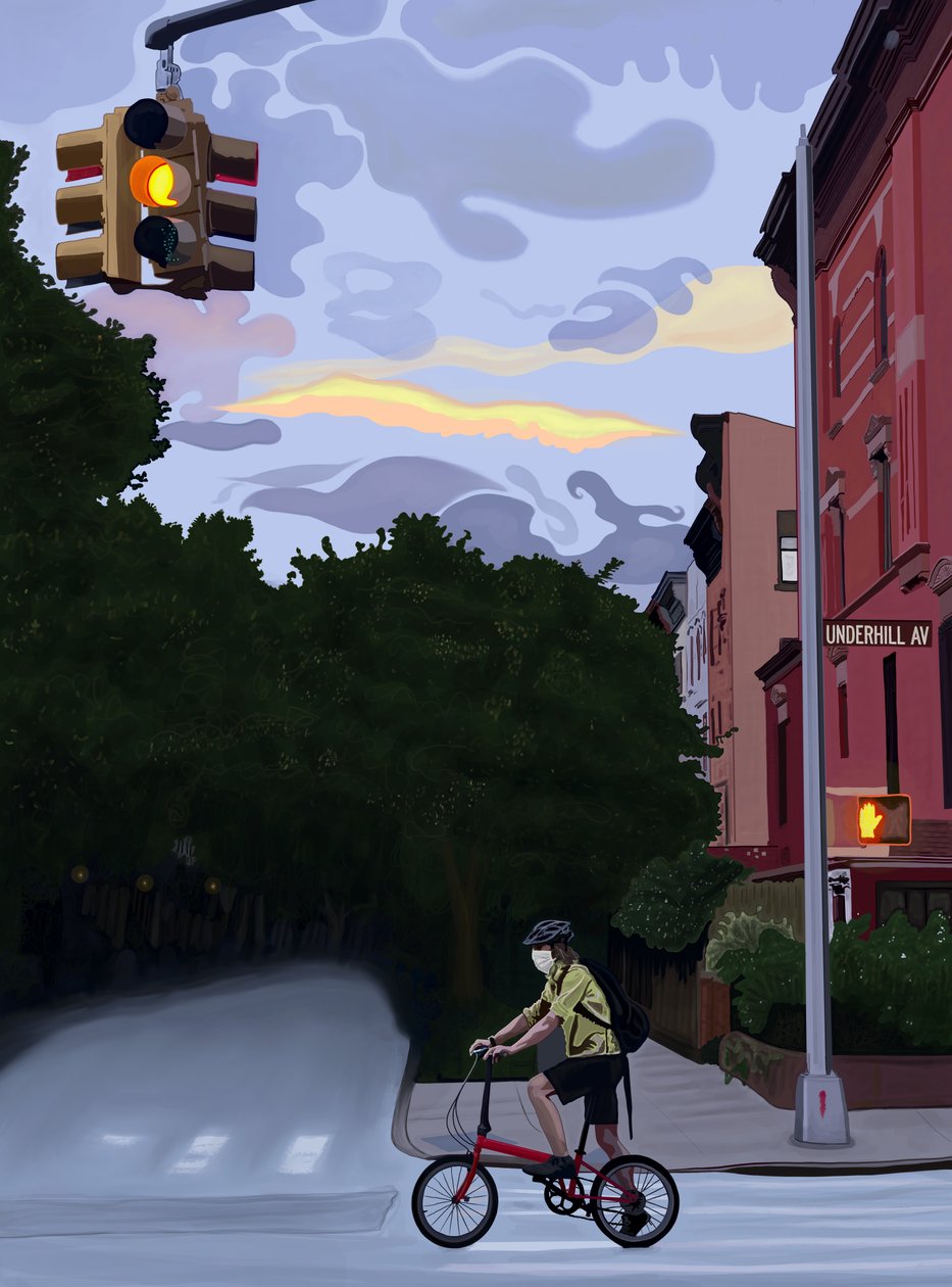 Fietser op Underhill Avenue, Brooklyn (digitale kunst) door Evan Sklar