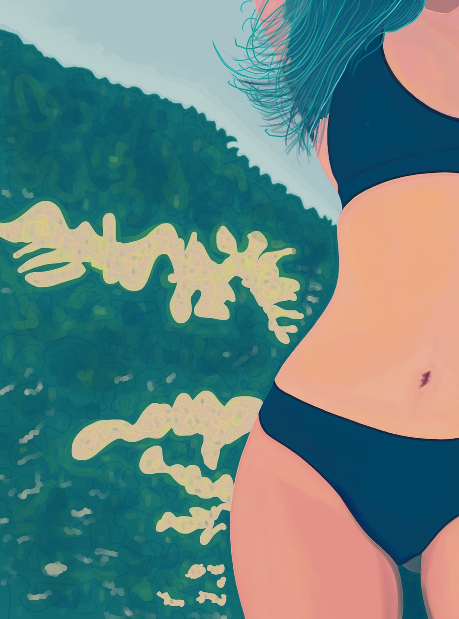 Blauwe bikini, Brooklyn (digitale kunst) door Evan Sklar